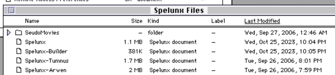 Spelunx and Spelunx-Builder are the only files that show a modification date of October 2023